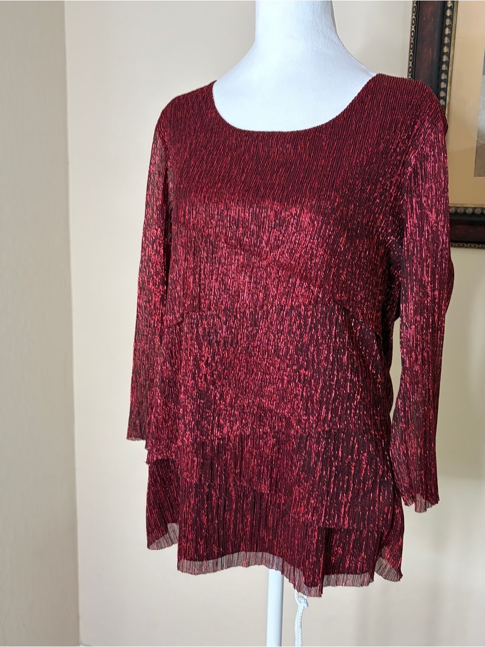 Christopher & Banks Shimmery Burgundy Long Sleeve Layered Tunic Size L